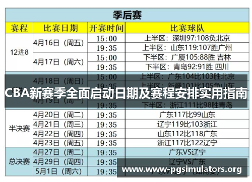 CBA新赛季全面启动日期及赛程安排实用指南