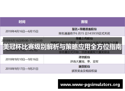 美冠杯比赛级别解析与策略应用全方位指南